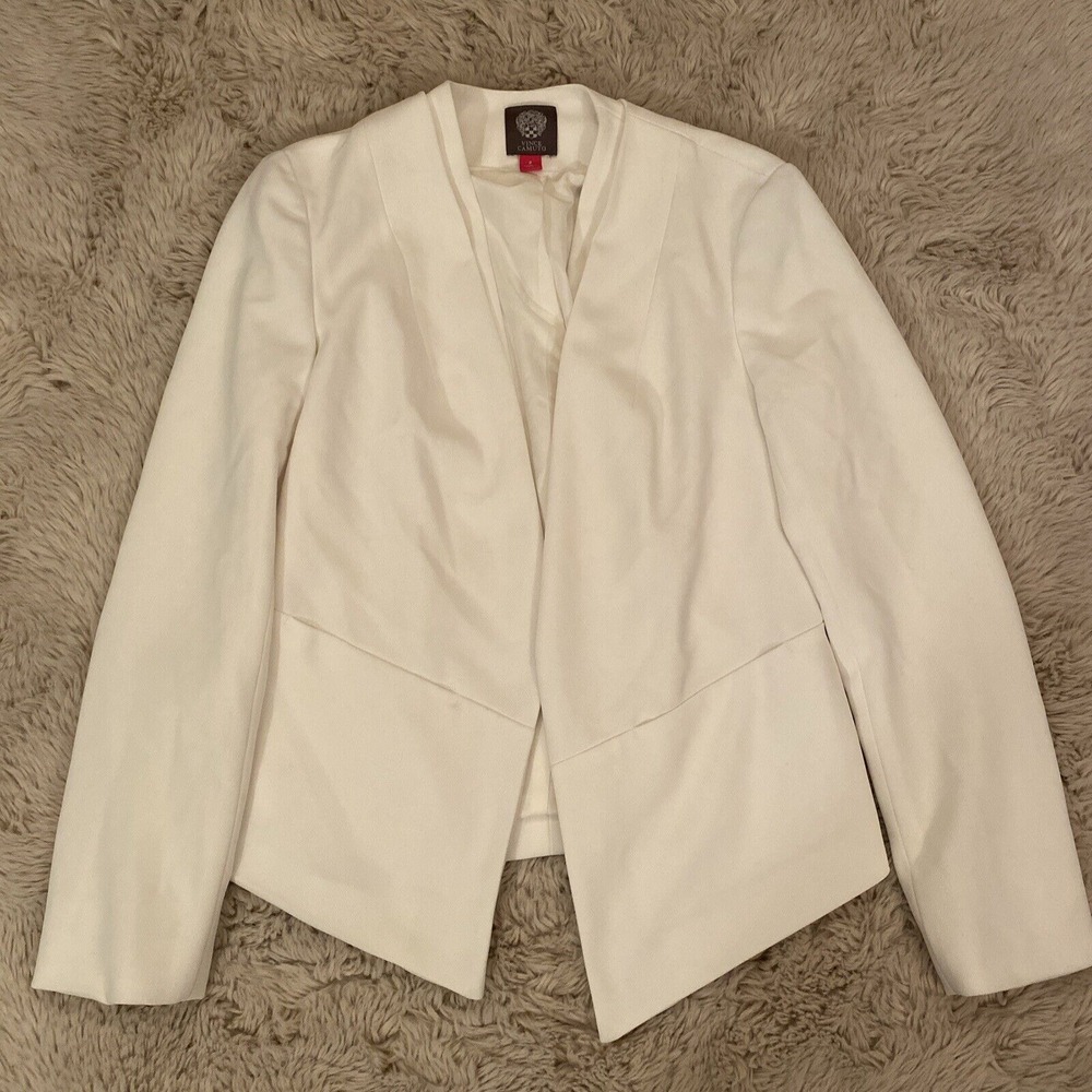Vince Camuto White Blazer Tuxedo Size 2 Padded Shoulders Minimalist